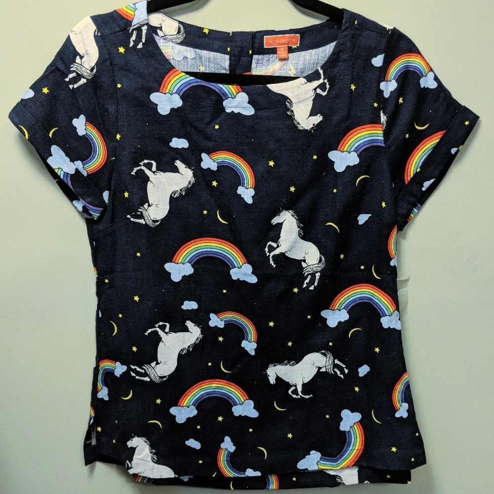 NWT Delightful Demeanor navy unicorn top